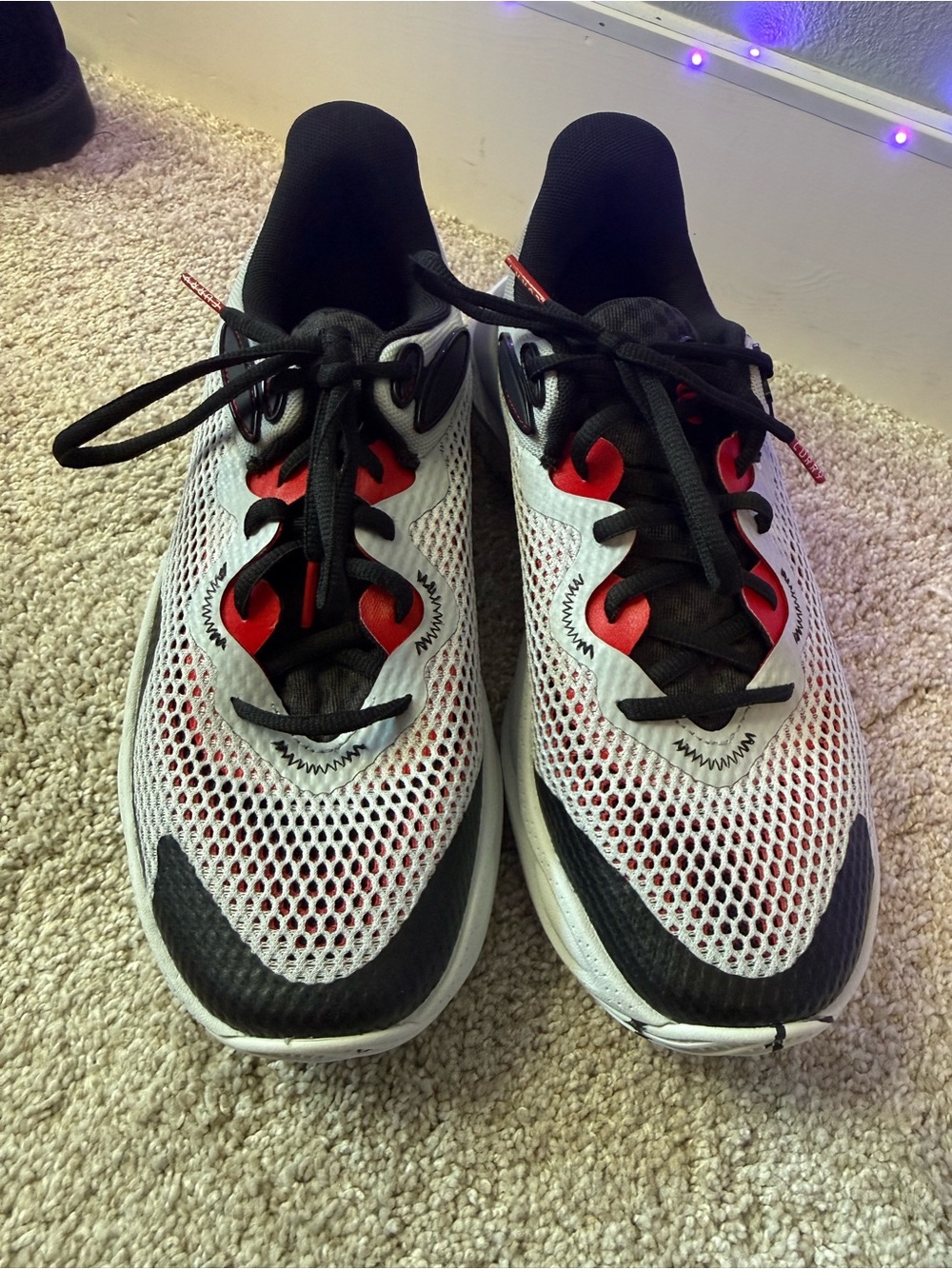 White and Red Mesh Running Sneakers